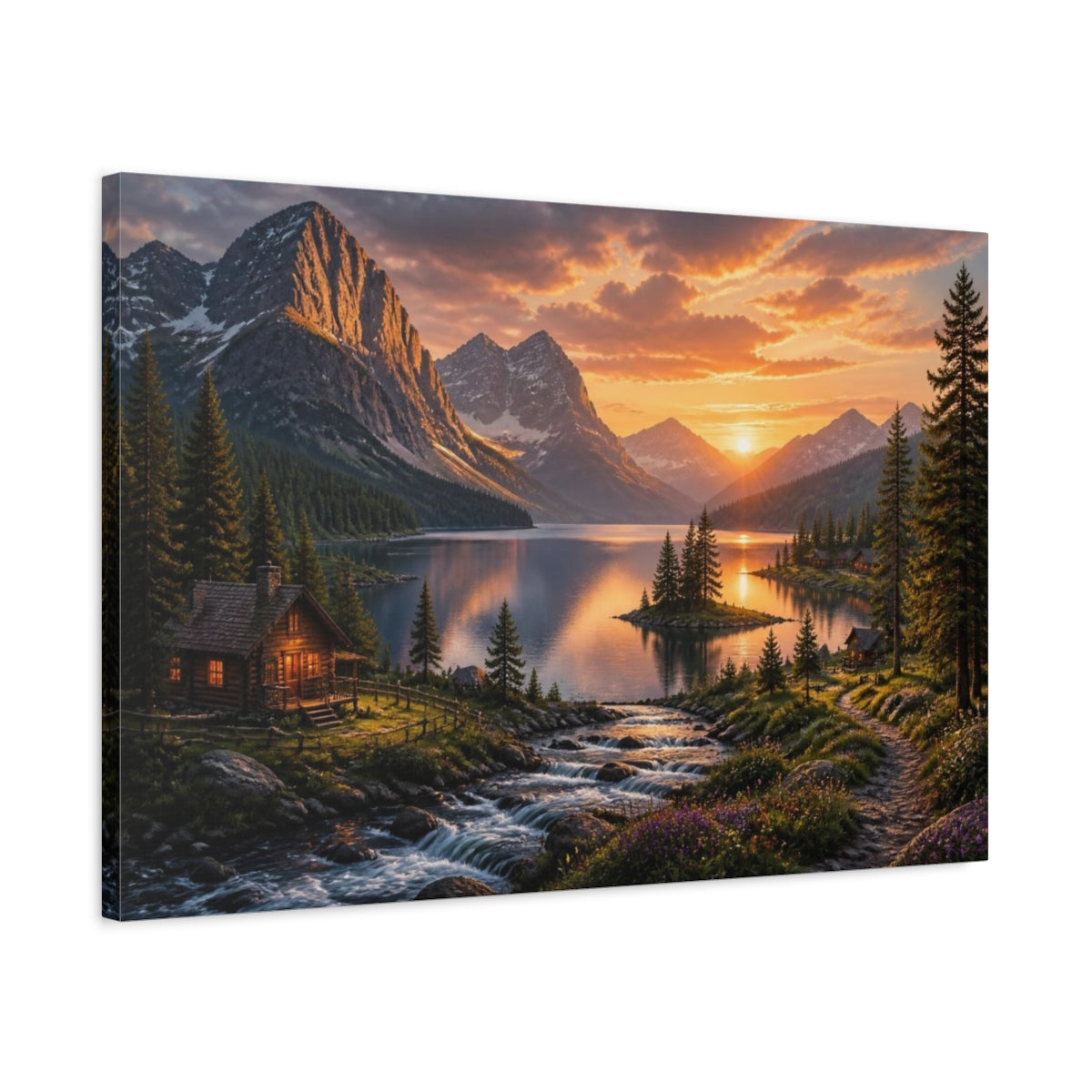 Side Mockup 2. Mountain Lake Landscape shown as canvas print