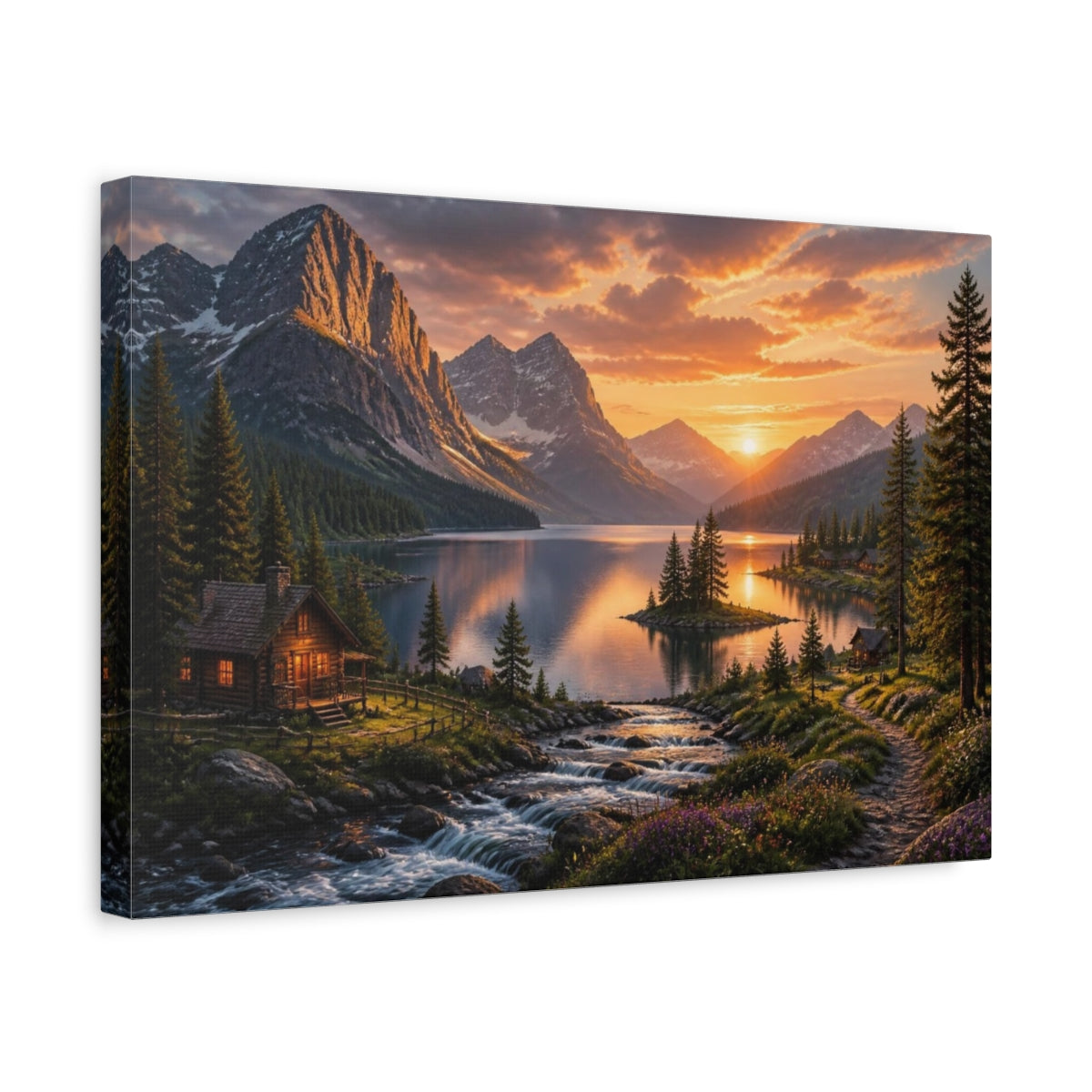 Side Mockup 4. Mountain Lake Landscape shown as canvas print
