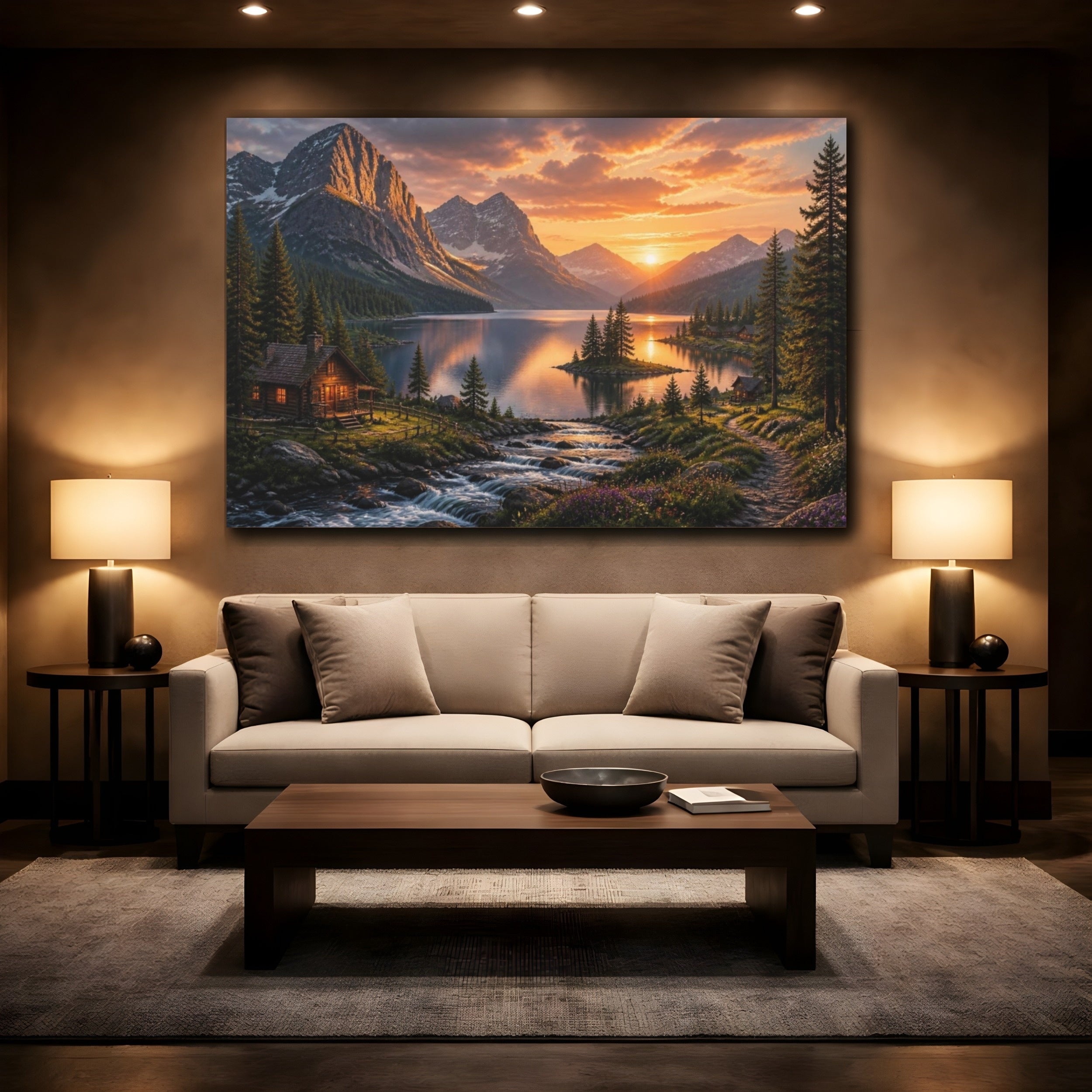 Mockup 2. Mountain Lake Landscape shown as canvas print