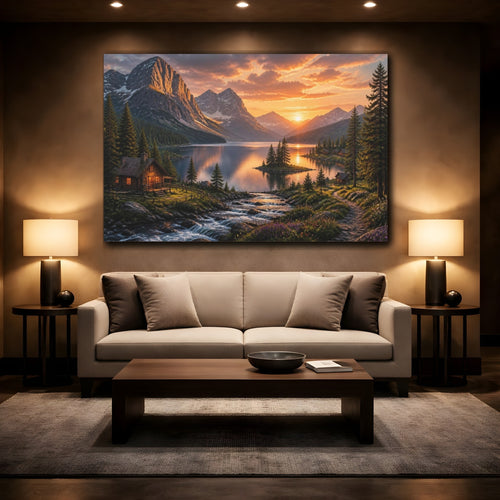 Mockup 2. Mountain Lake Landscape shown as canvas print