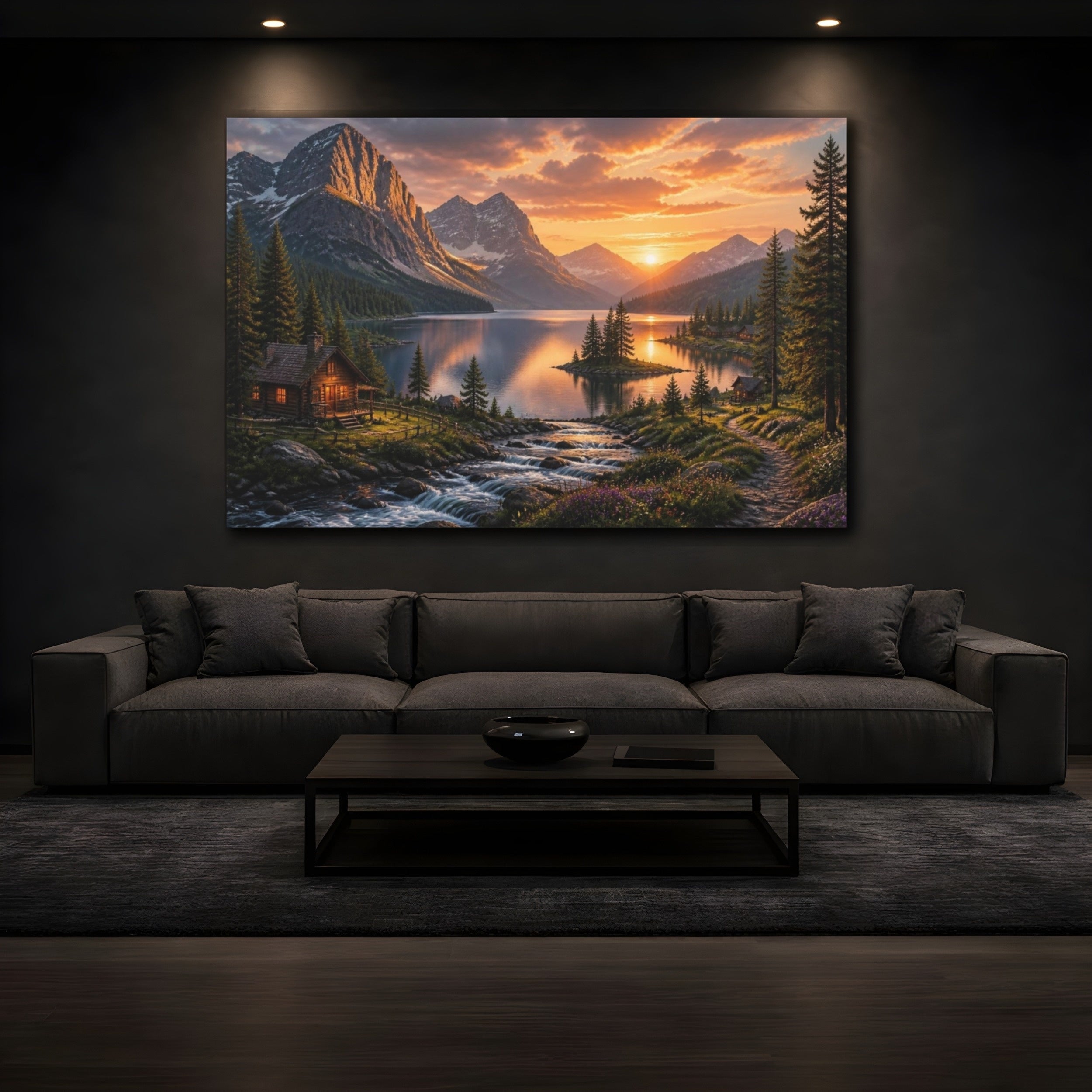Mockup 3. Mountain Lake Landscape shown as canvas print