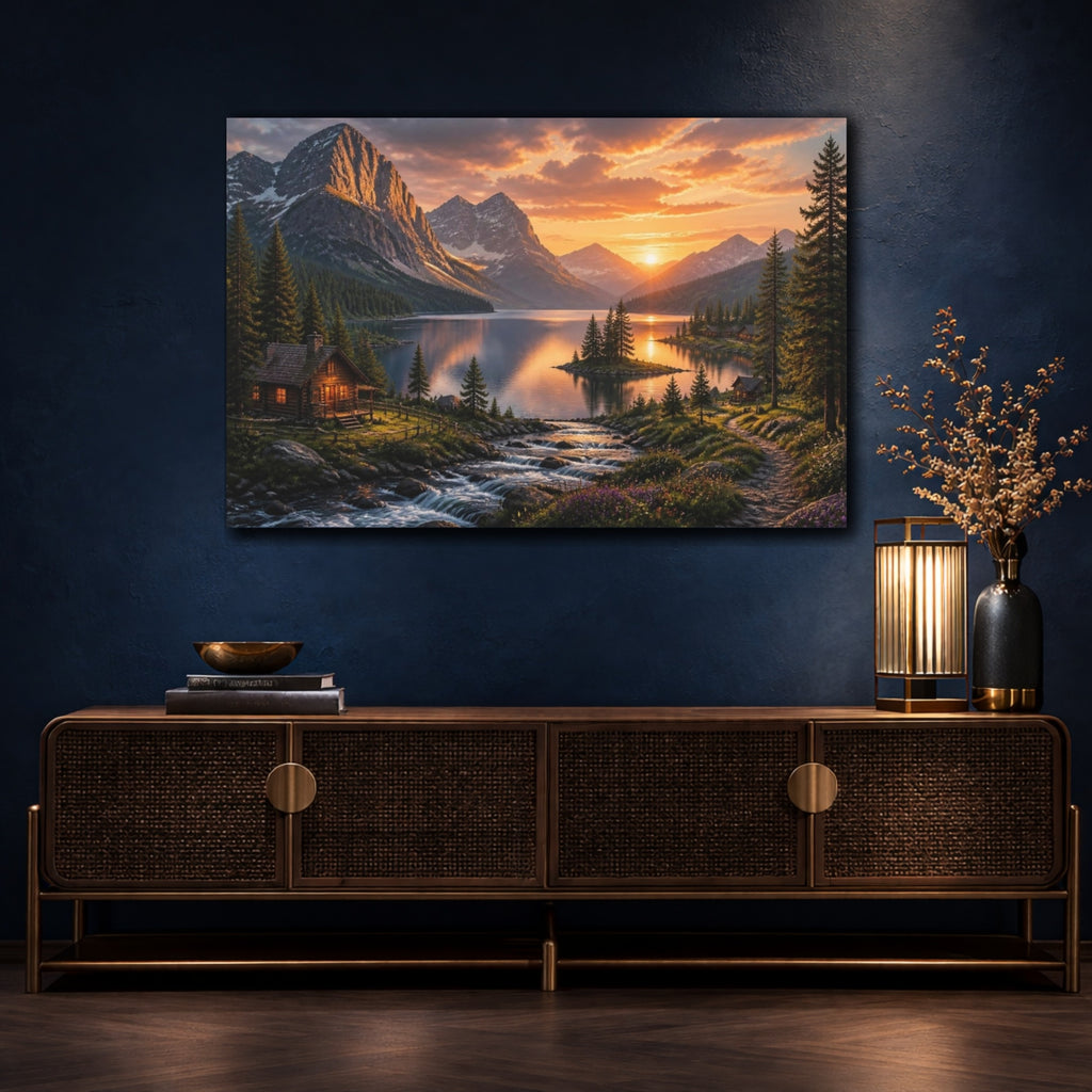 Mockup 4. Mountain Lake Landscape shown as canvas print