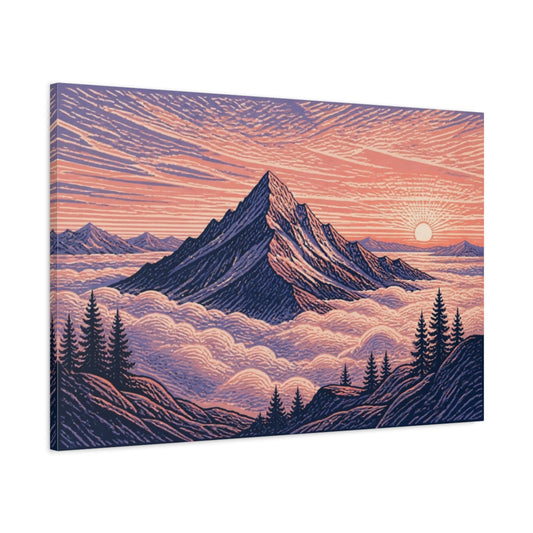 Main Mockup. Mountain Landscape At Dawn shown as canvas print