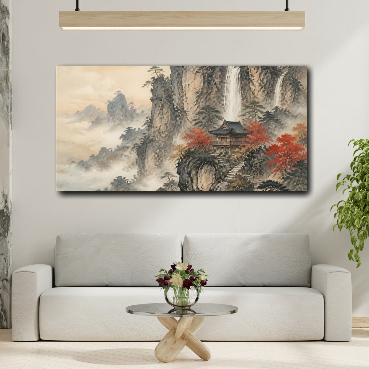 Mockup 2. Mountain Pavilion By Waterfall shown as canvas print