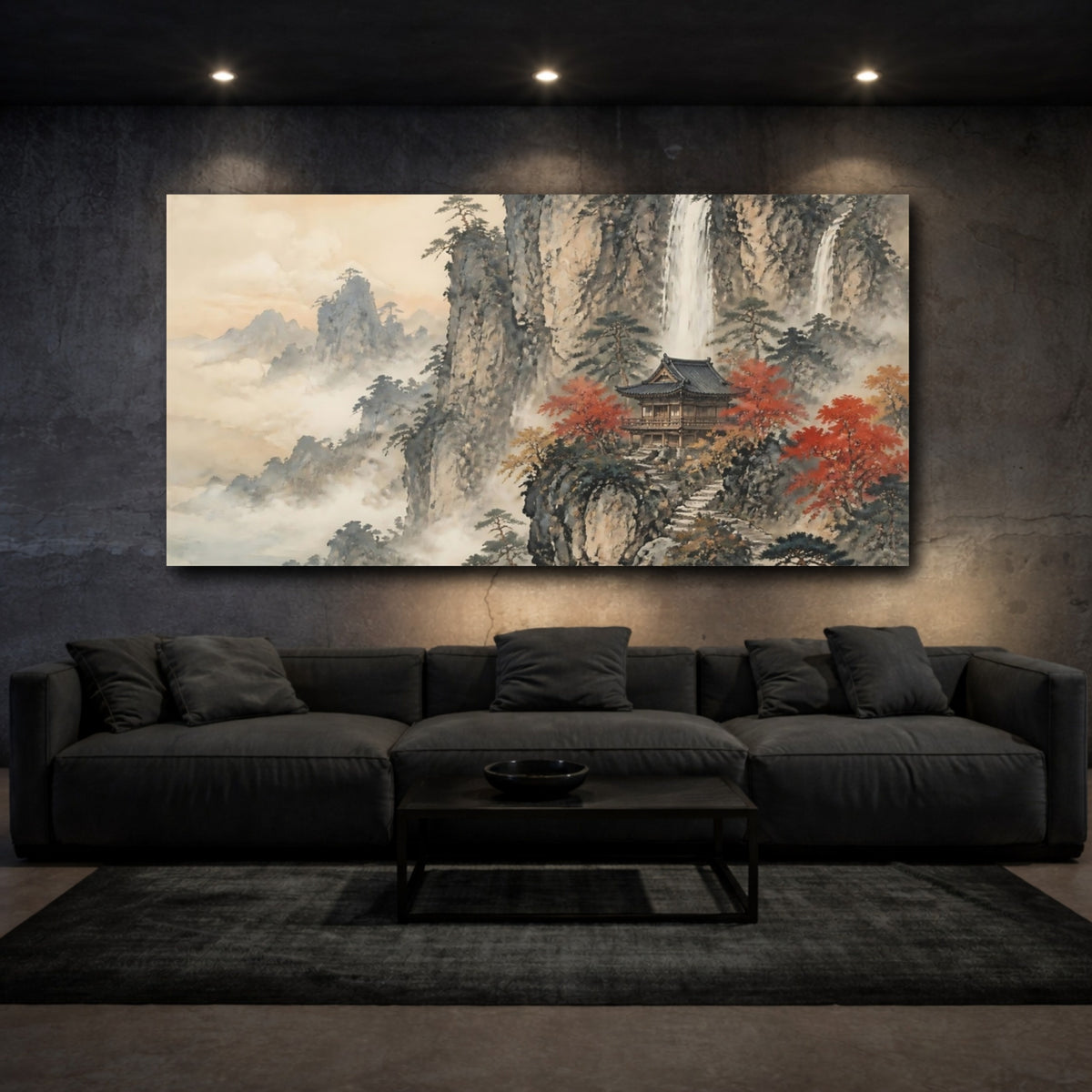 Mockup 3. Mountain Pavilion By Waterfall shown as canvas print
