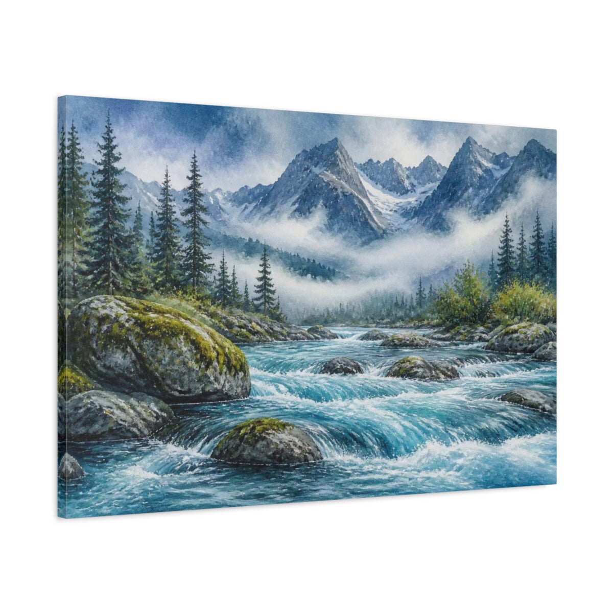 Main Mockup. Mountain River Landscape shown as canvas print