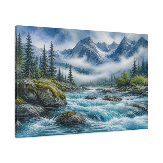 Main Mockup. Mountain River Landscape shown as canvas print