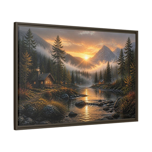 Main Mockup. Mountain Sunrise Landscape shown as framed canvas print