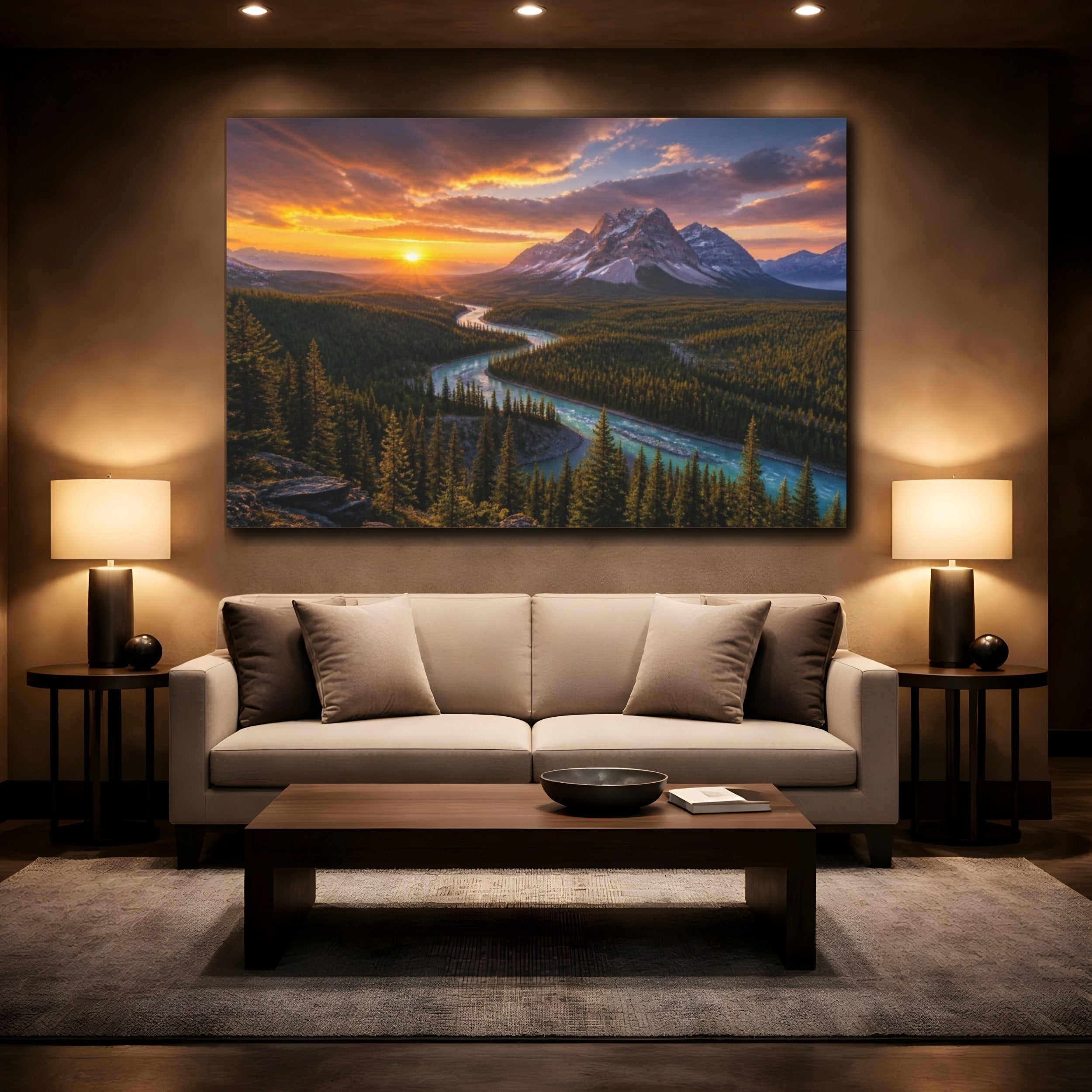 Mockup 2. Mountain Sunrise Landscape shown as canvas print