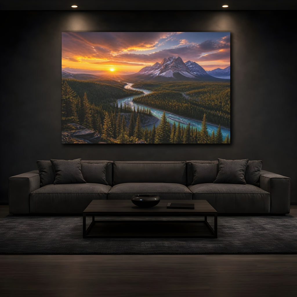 Mockup 3. Mountain Sunrise Landscape shown as canvas print
