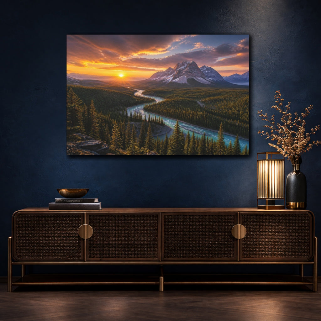 Mockup 4. Mountain Sunrise Landscape shown as canvas print