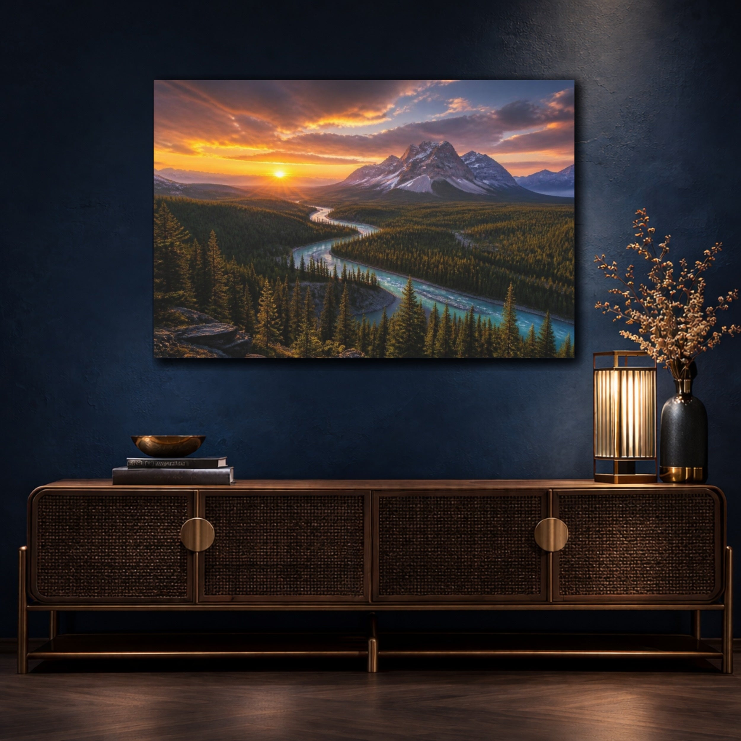 Mockup 4. Mountain Sunrise Landscape shown as canvas print