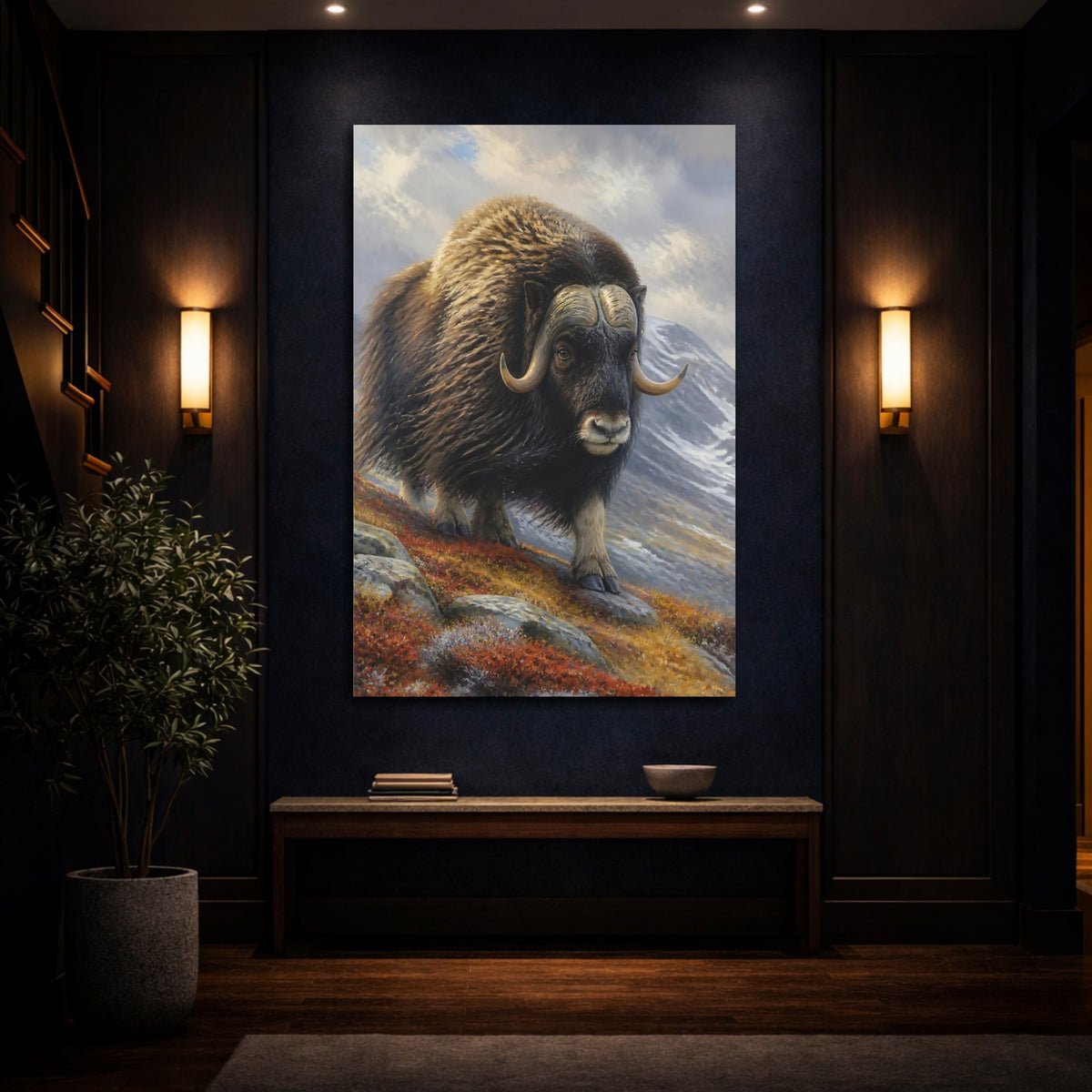 Mockup 4. Musk Ox Animal Portrait shown as canvas print