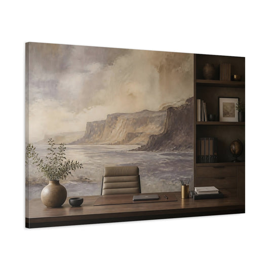 Main Mockup. Muted Sea Cliffs shown as canvas print