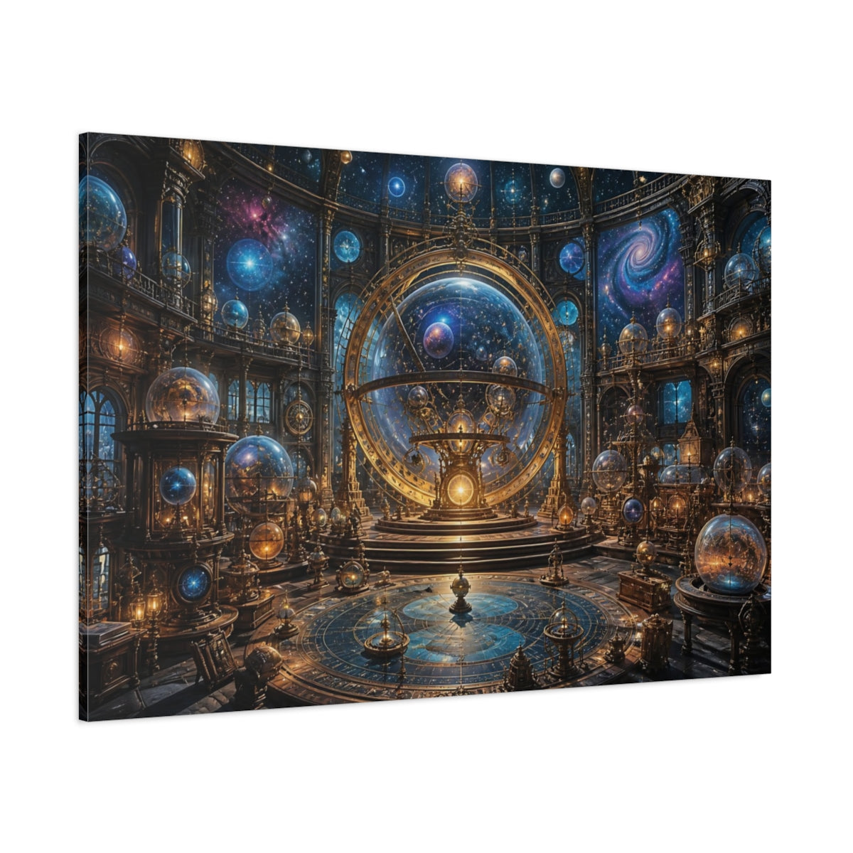 Side Mockup 1. Mystical Observatory Armillary Sphere shown as canvas print