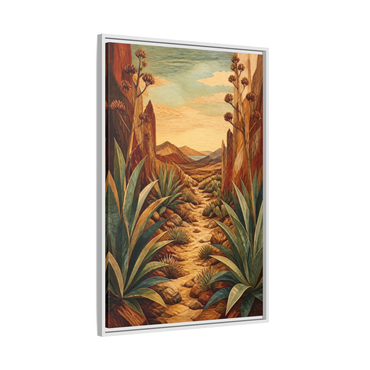 Side Mockup 9. Nature Agave Pathway shown as framed canvas print
