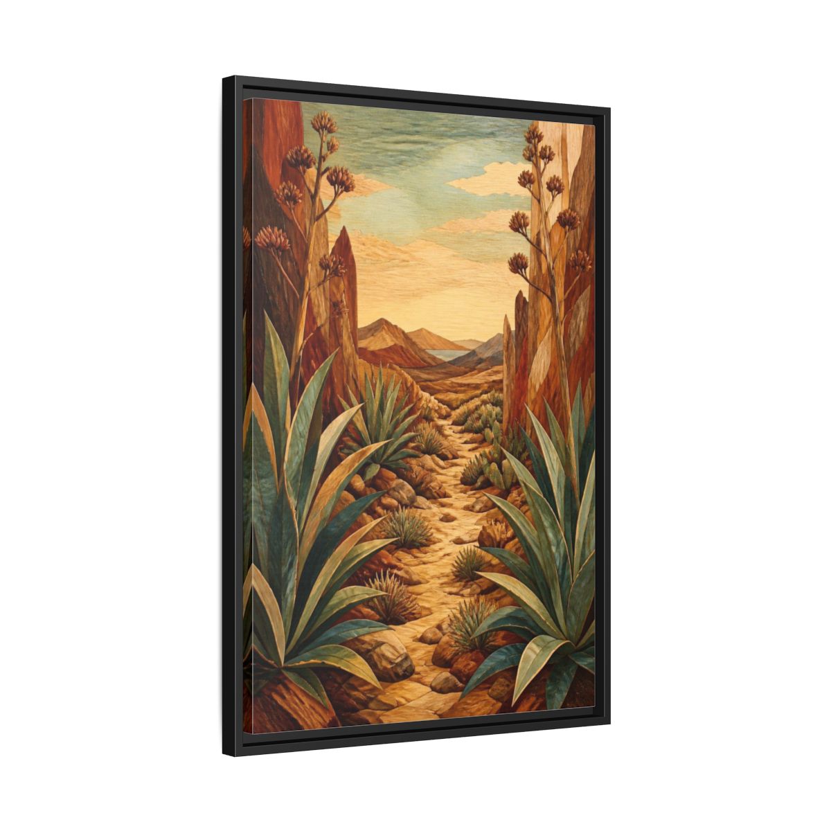 Side Mockup 14. Nature Agave Pathway shown as framed canvas print