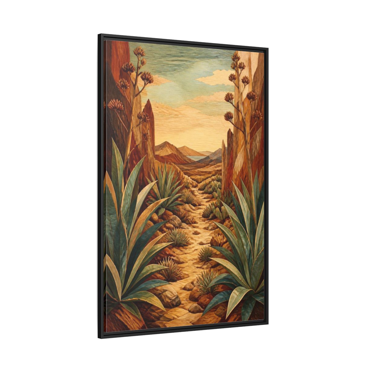 Side Mockup 12. Nature Agave Pathway shown as framed canvas print