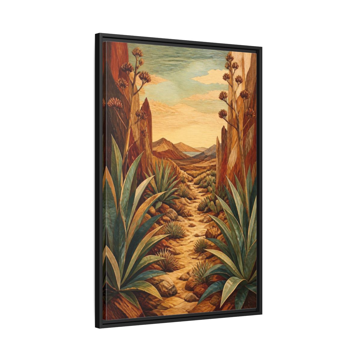 Side Mockup 13. Nature Agave Pathway shown as framed canvas print
