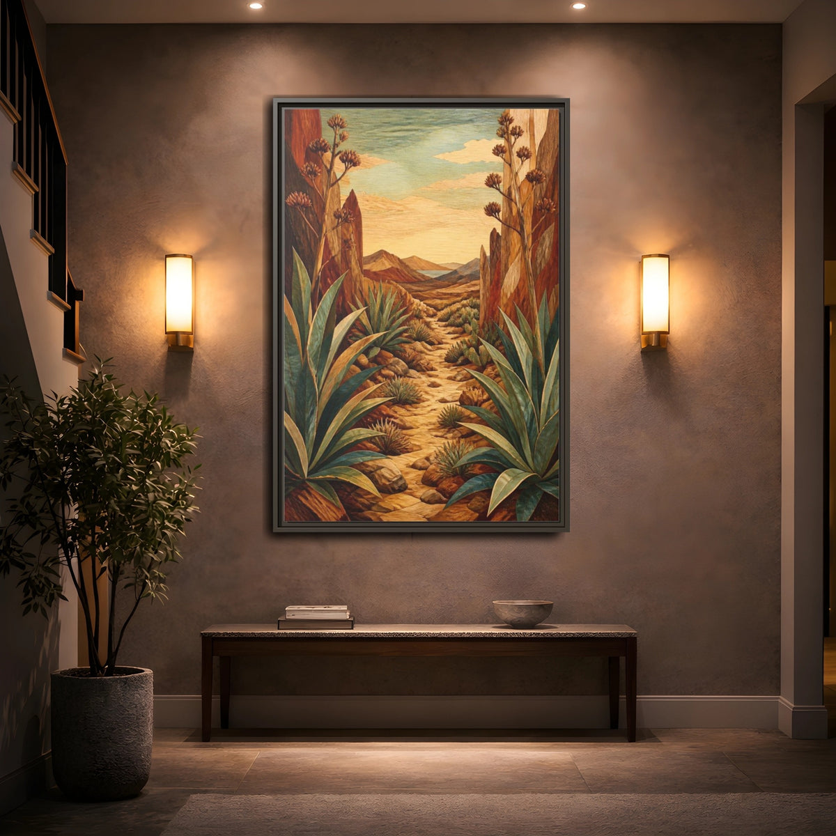 Mockup 2. Nature Agave Pathway shown as framed canvas print
