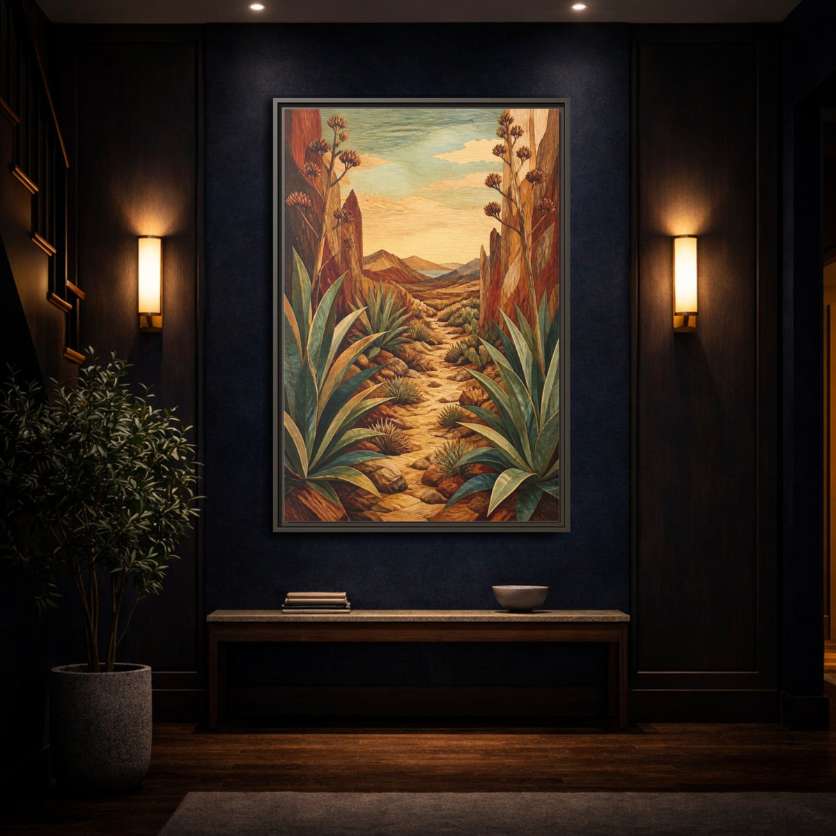 Mockup 4. Nature Agave Pathway shown as framed canvas print