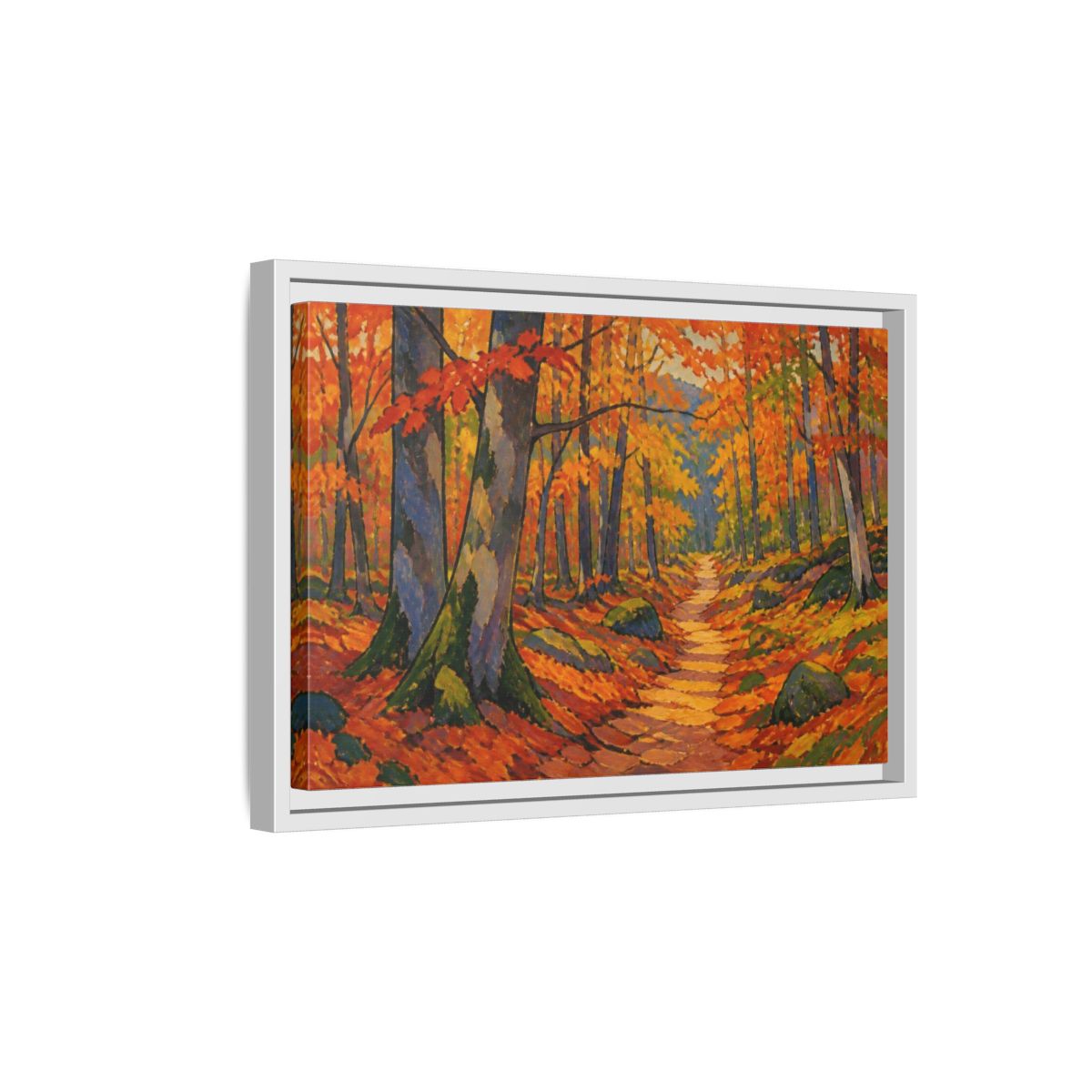 Side Mockup 4. Nature Beech Pathway shown as framed canvas print