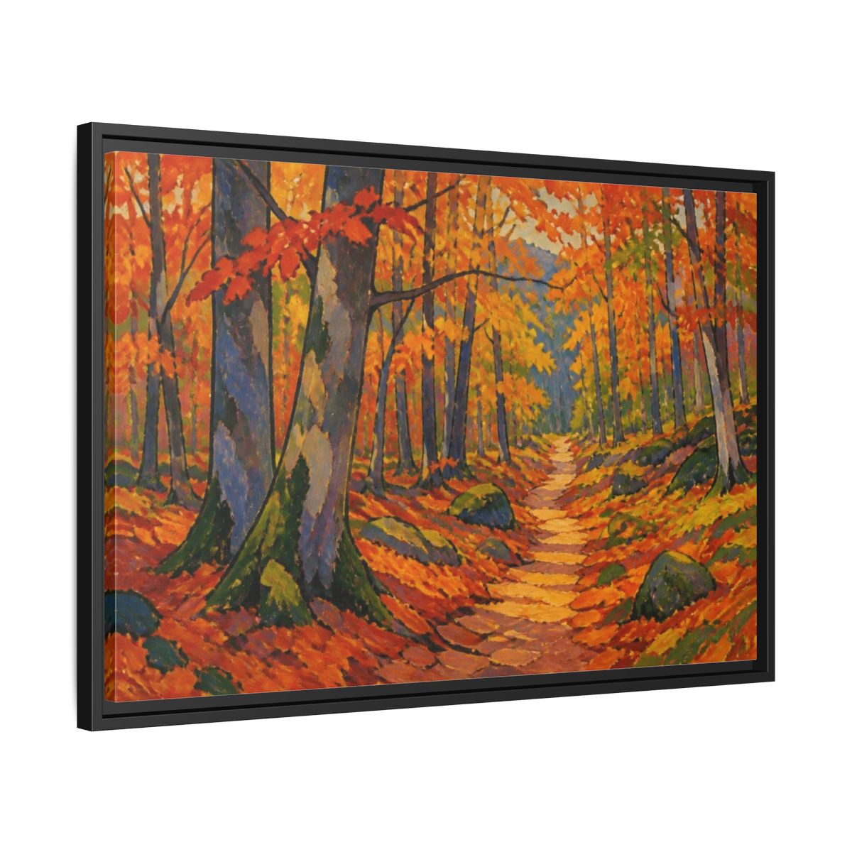 Side Mockup 14. Nature Beech Pathway shown as framed canvas print