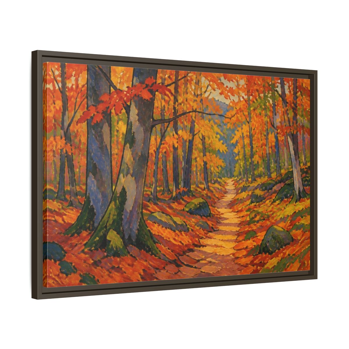 Side Mockup 11. Nature Beech Pathway shown as framed canvas print