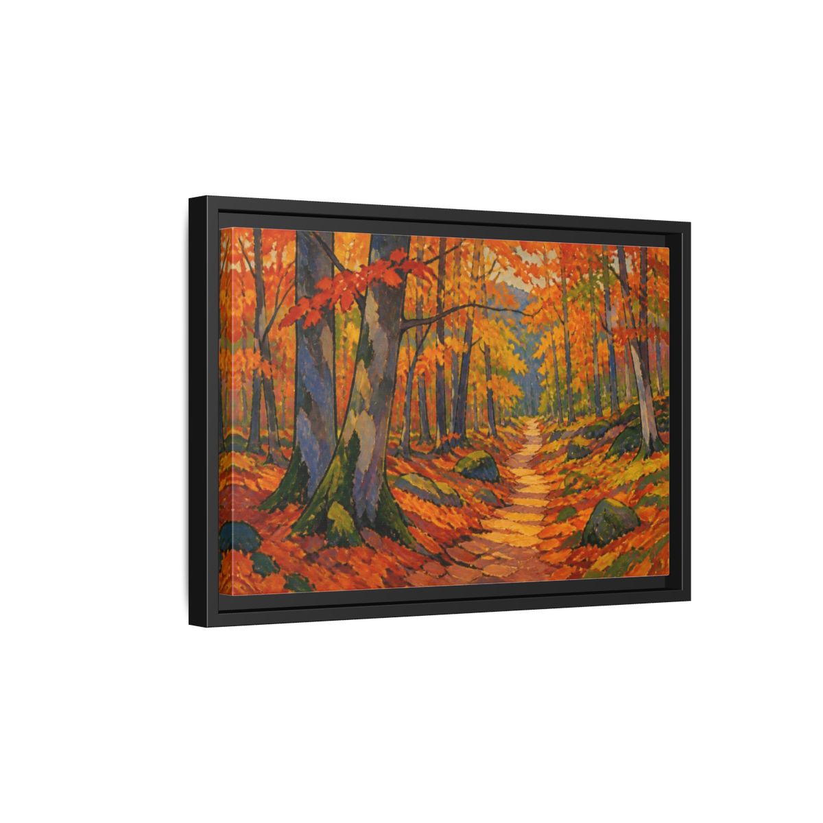 Side Mockup 6. Nature Beech Pathway shown as framed canvas print