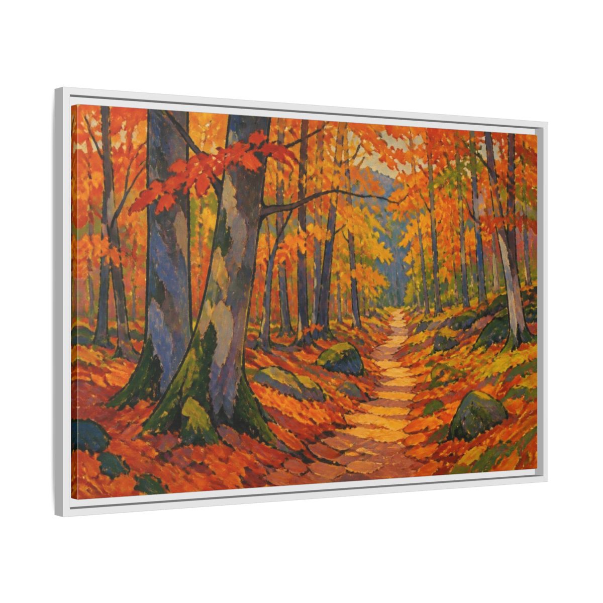 Side Mockup 9. Nature Beech Pathway shown as framed canvas print
