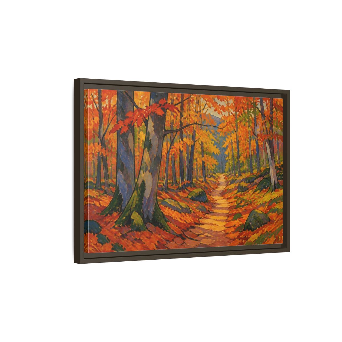 Side Mockup 2. Nature Beech Pathway shown as framed canvas print