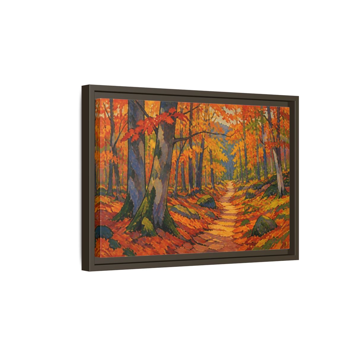 Side Mockup 5. Nature Beech Pathway shown as framed canvas print
