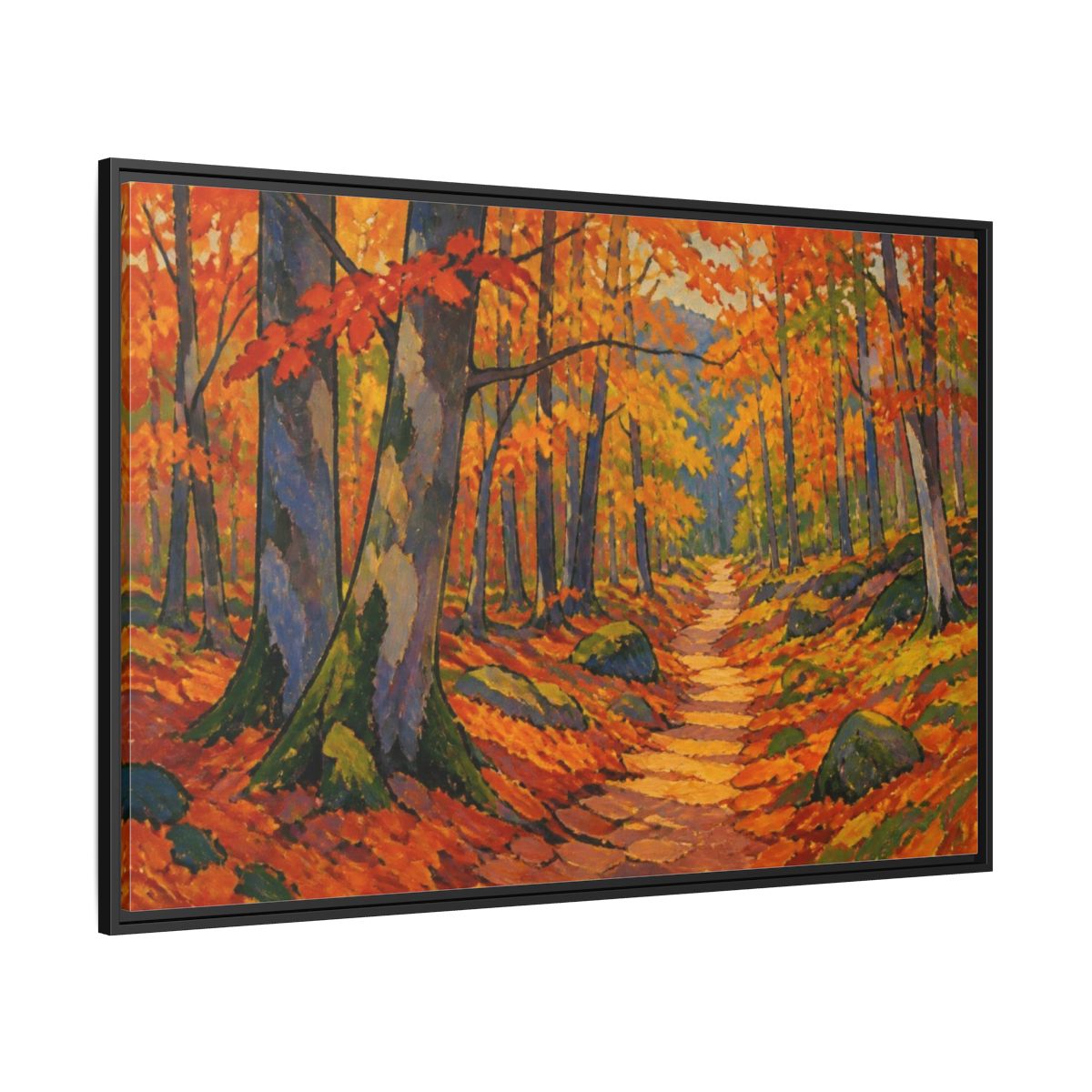 Side Mockup 12. Nature Beech Pathway shown as framed canvas print