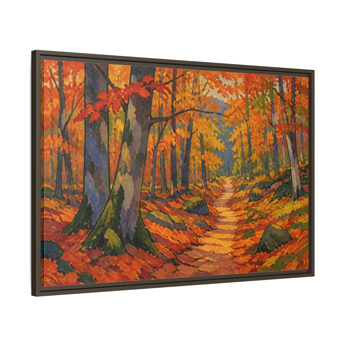 Main Mockup. Nature Beech Pathway shown as framed canvas print
