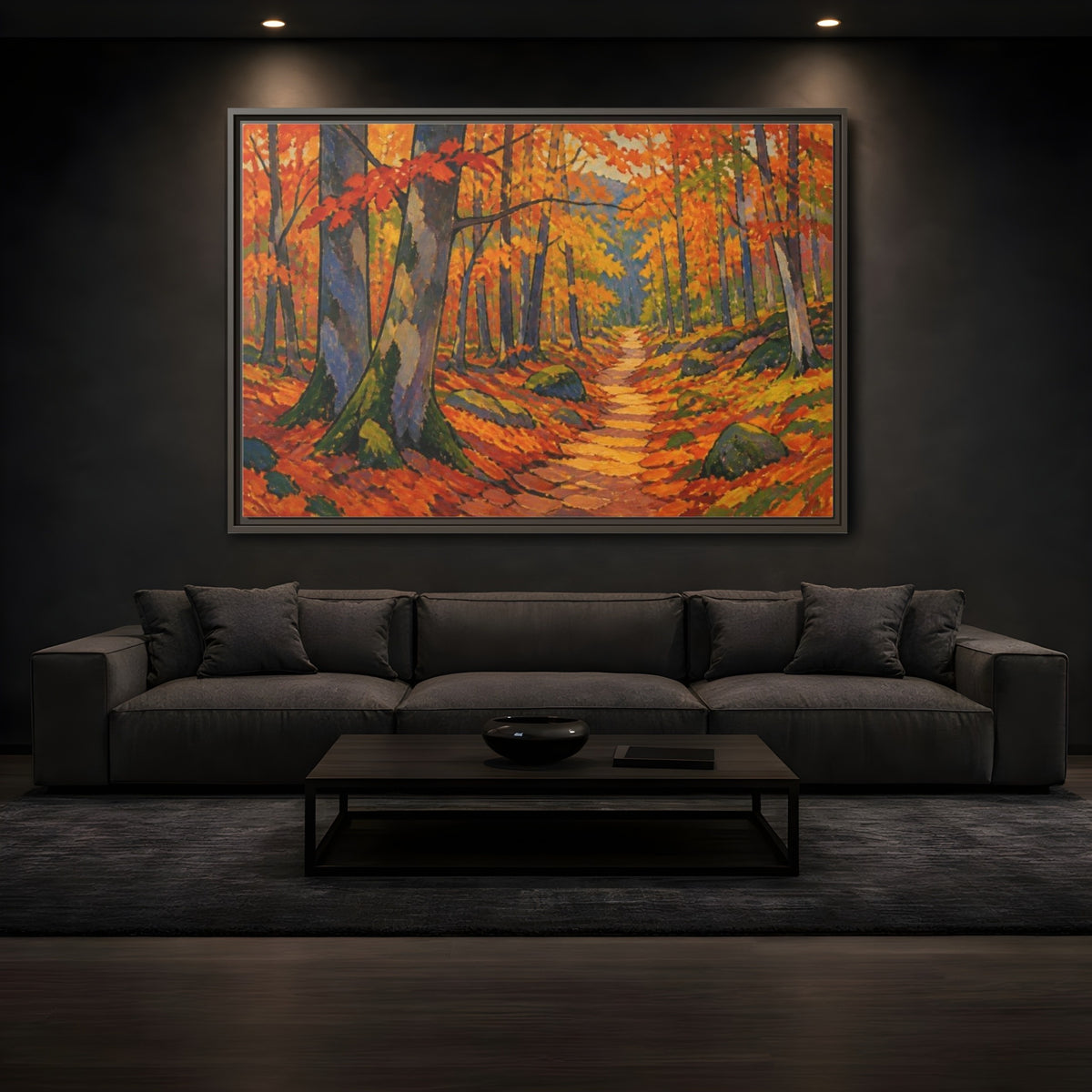 Mockup 3. Nature Beech Pathway shown as framed canvas print