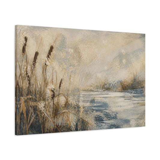 Main Mockup. Nature Cattail Marsh shown as canvas print