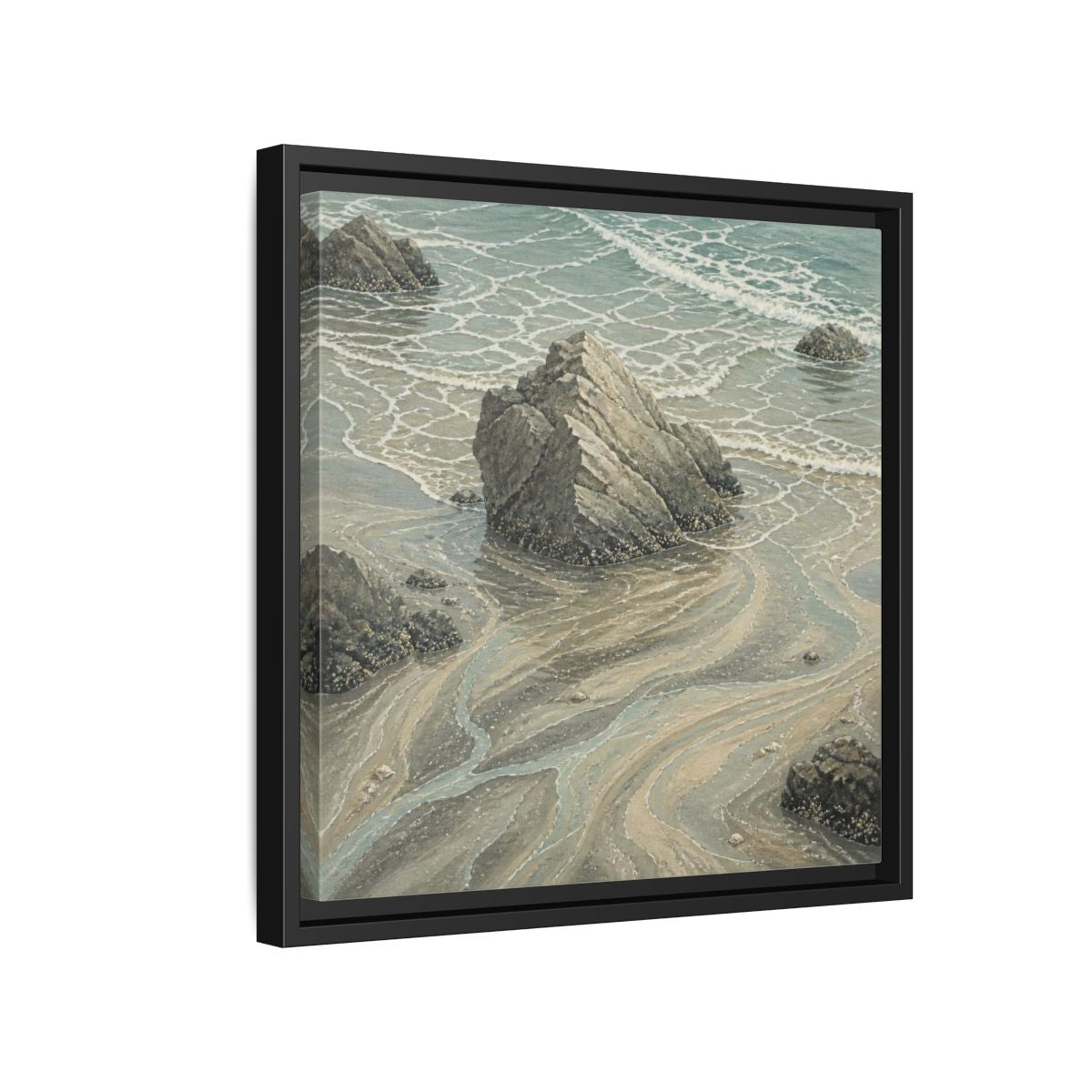 Side Mockup 15. Nature Coastal Rock shown as framed canvas print