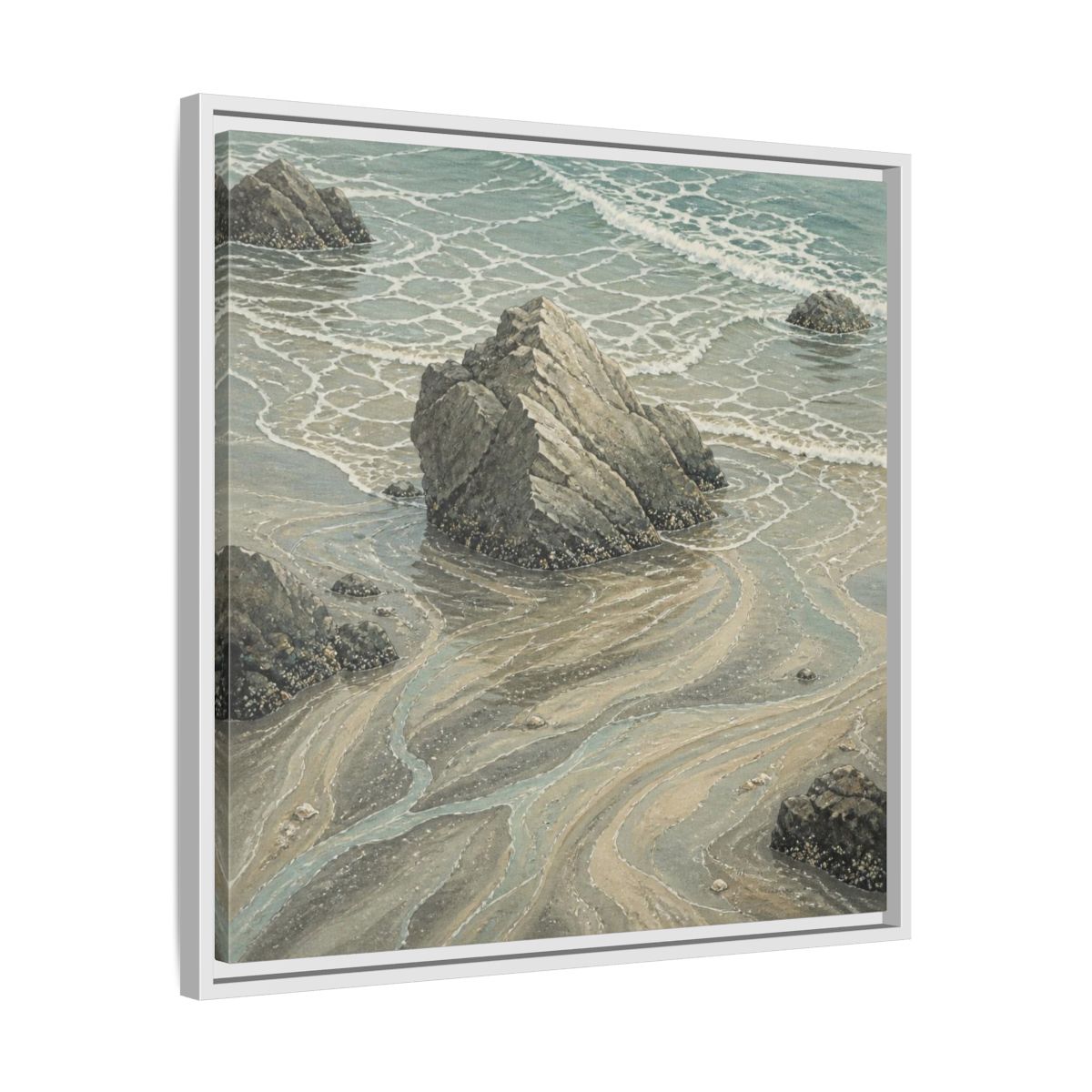 Side Mockup 26. Nature Coastal Rock shown as framed canvas print
