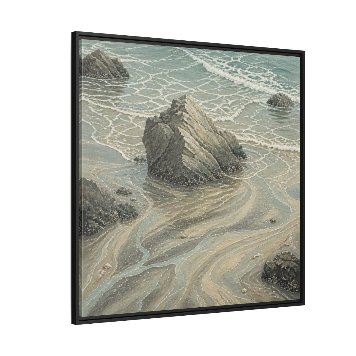 Side Mockup 6. Nature Coastal Rock shown as framed canvas print