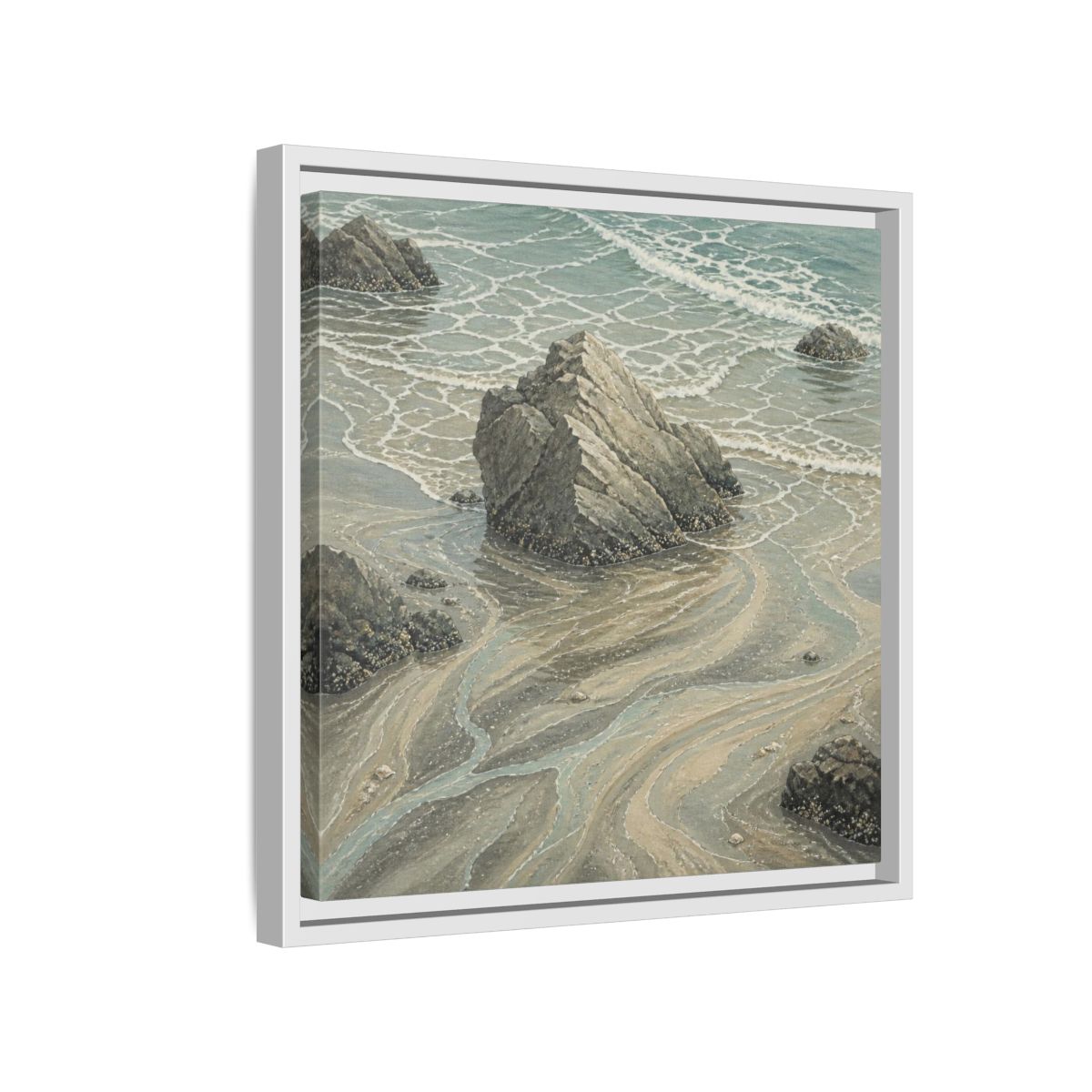 Side Mockup 13. Nature Coastal Rock shown as framed canvas print