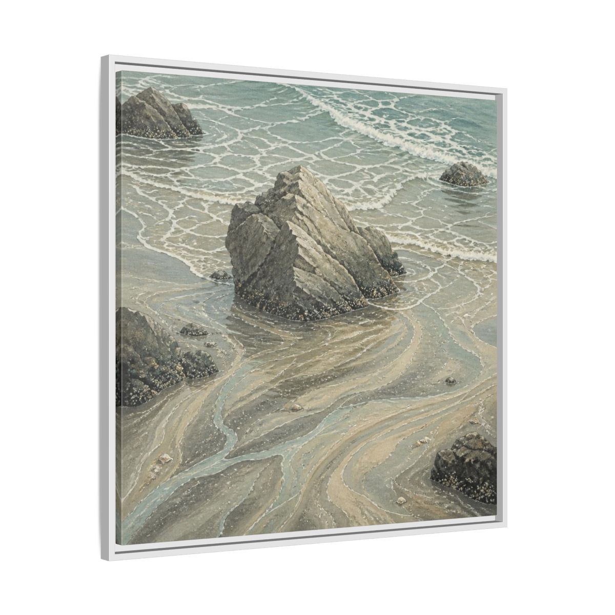 Side Mockup 25. Nature Coastal Rock shown as framed canvas print