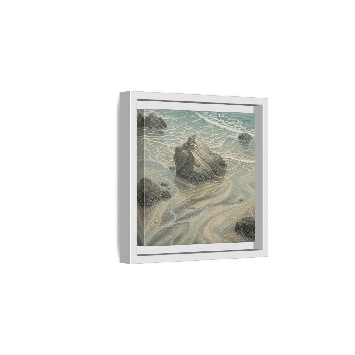 Side Mockup 1. Nature Coastal Rock shown as framed canvas print