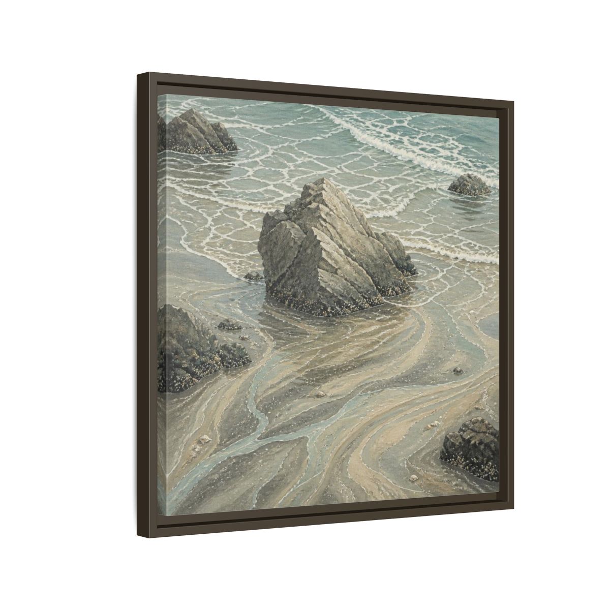 Side Mockup 11. Nature Coastal Rock shown as framed canvas print