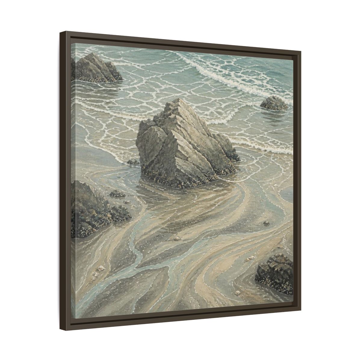 Side Mockup 27. Nature Coastal Rock shown as framed canvas print