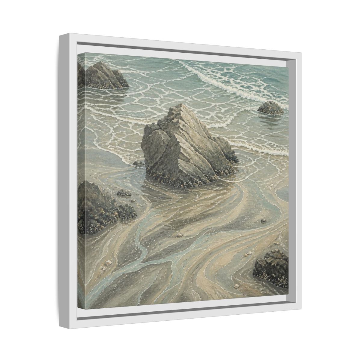 Side Mockup 28. Nature Coastal Rock shown as framed canvas print