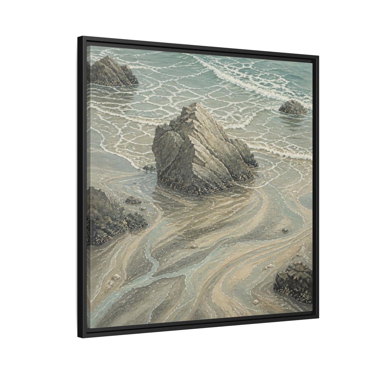Side Mockup 9. Nature Coastal Rock shown as framed canvas print