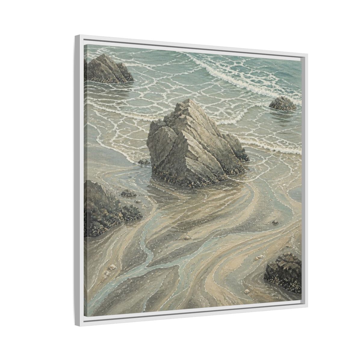 Side Mockup 7. Nature Coastal Rock shown as framed canvas print