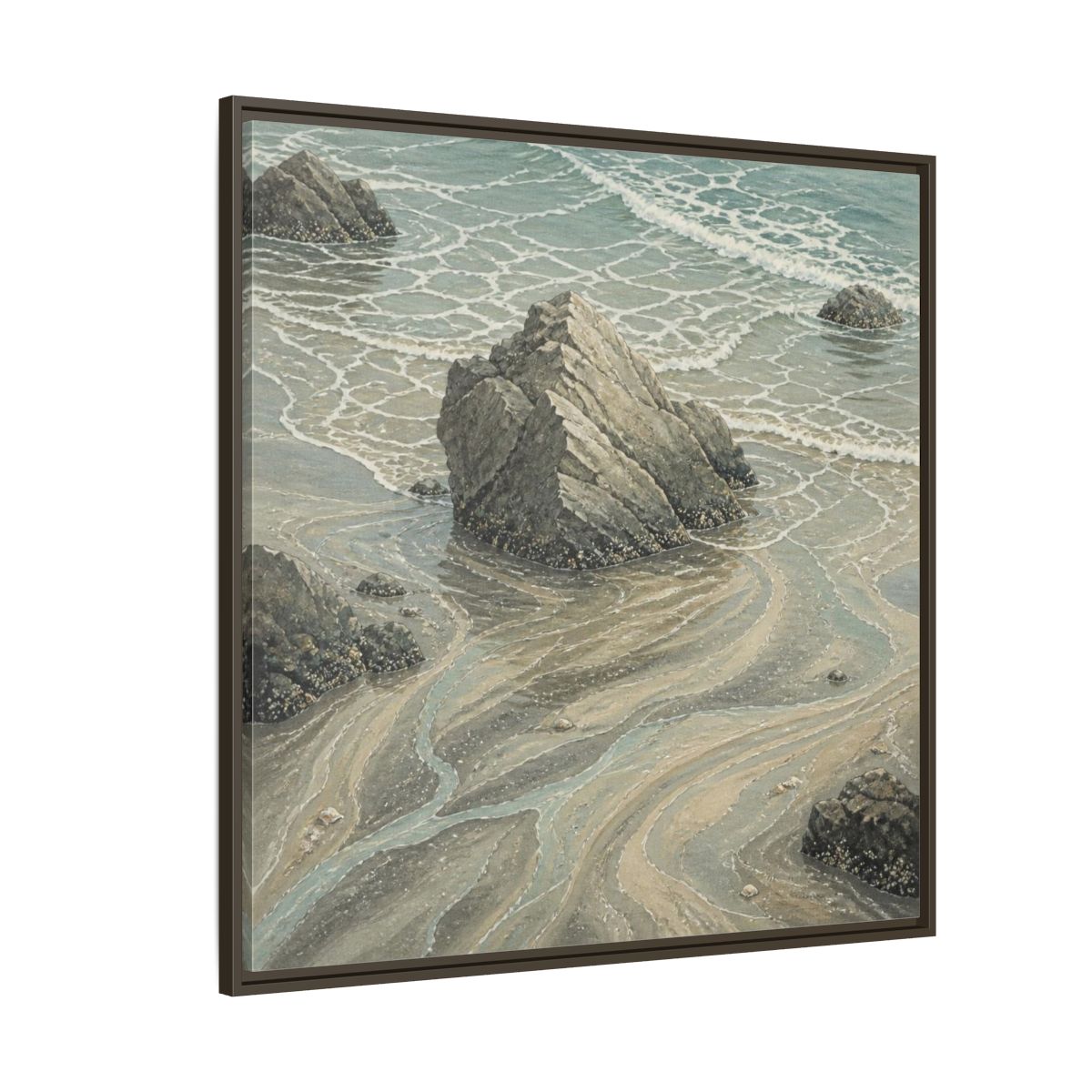 Side Mockup 5. Nature Coastal Rock shown as framed canvas print