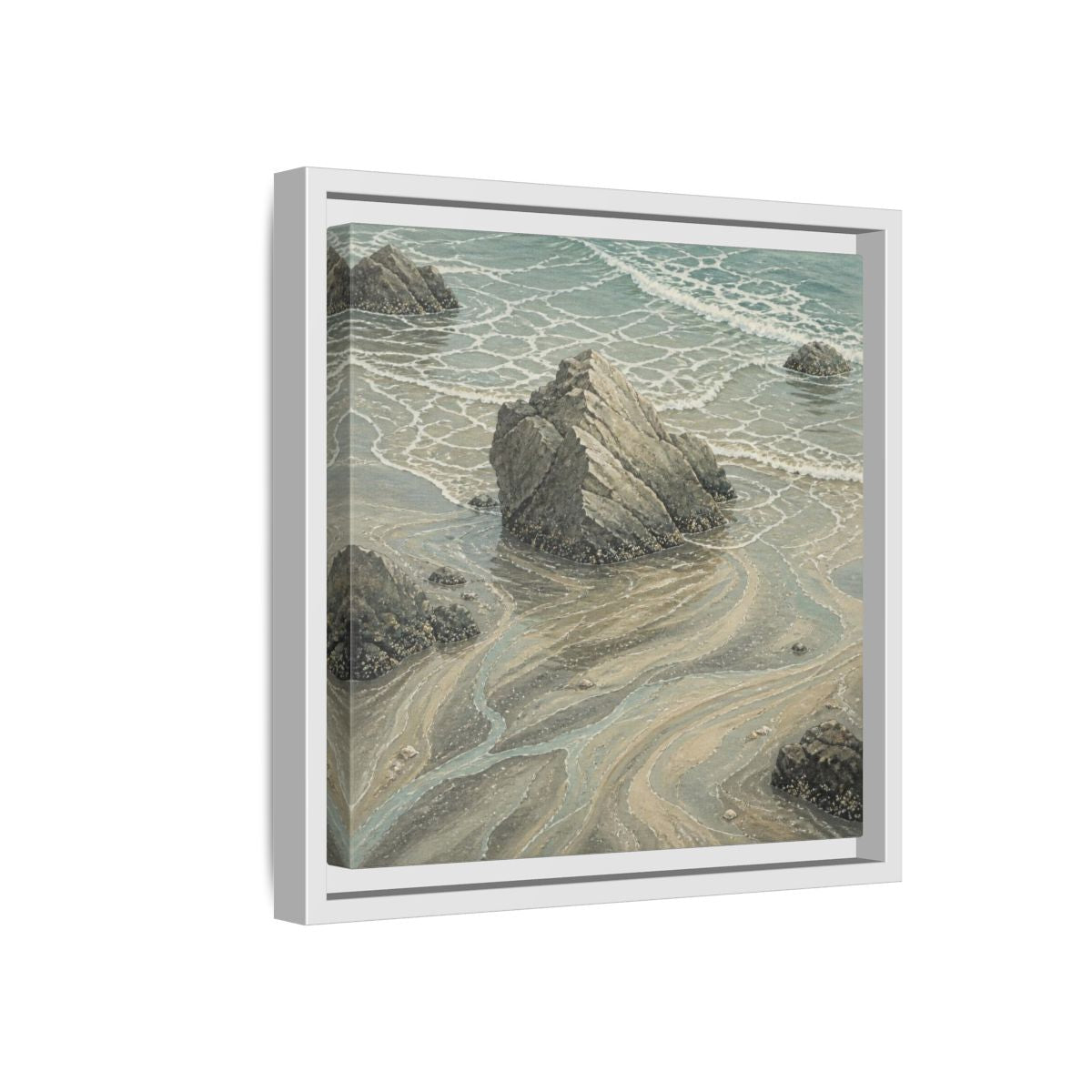 Side Mockup 16. Nature Coastal Rock shown as framed canvas print