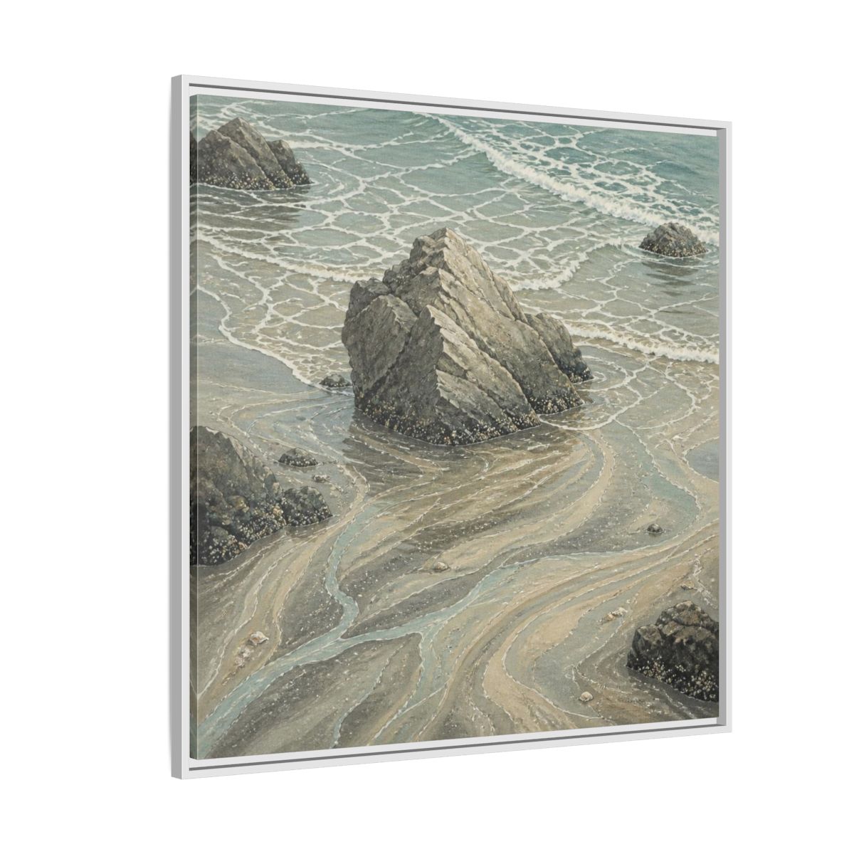 Side Mockup 4. Nature Coastal Rock shown as framed canvas print